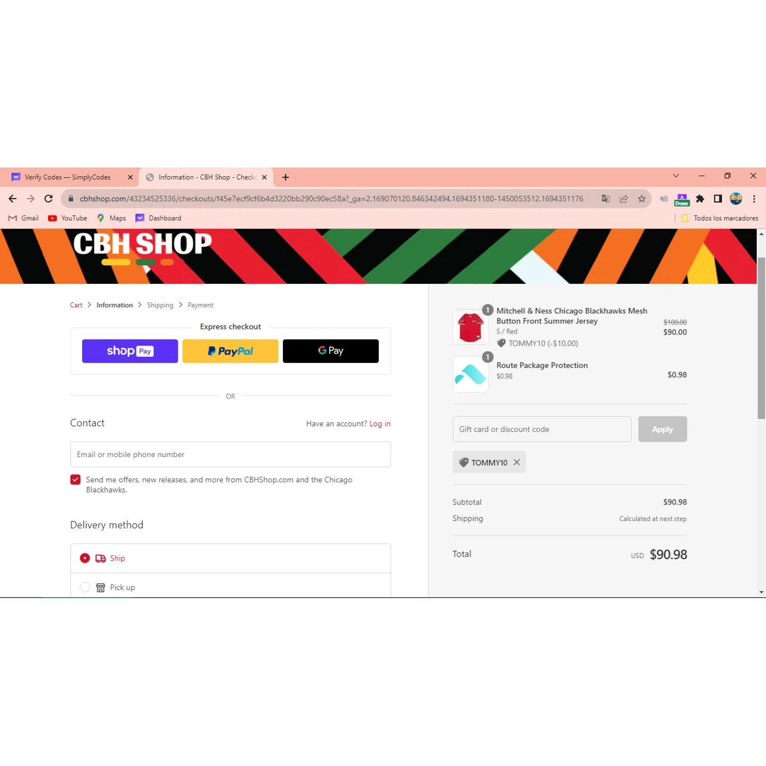 CBH Shop checkout page showing CBH Shop discount code box | Screenshot taken by SimplyCodes community member on Sep 10, 2023