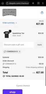 CboysTV coupon verification screenshot