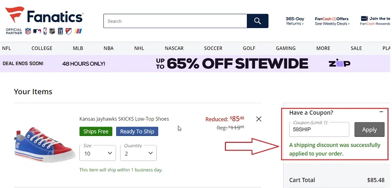 CBS Sports checkout page showing CBS Sports promo code box | Screenshot taken by SimplyCodes community member on Apr 2, 2022