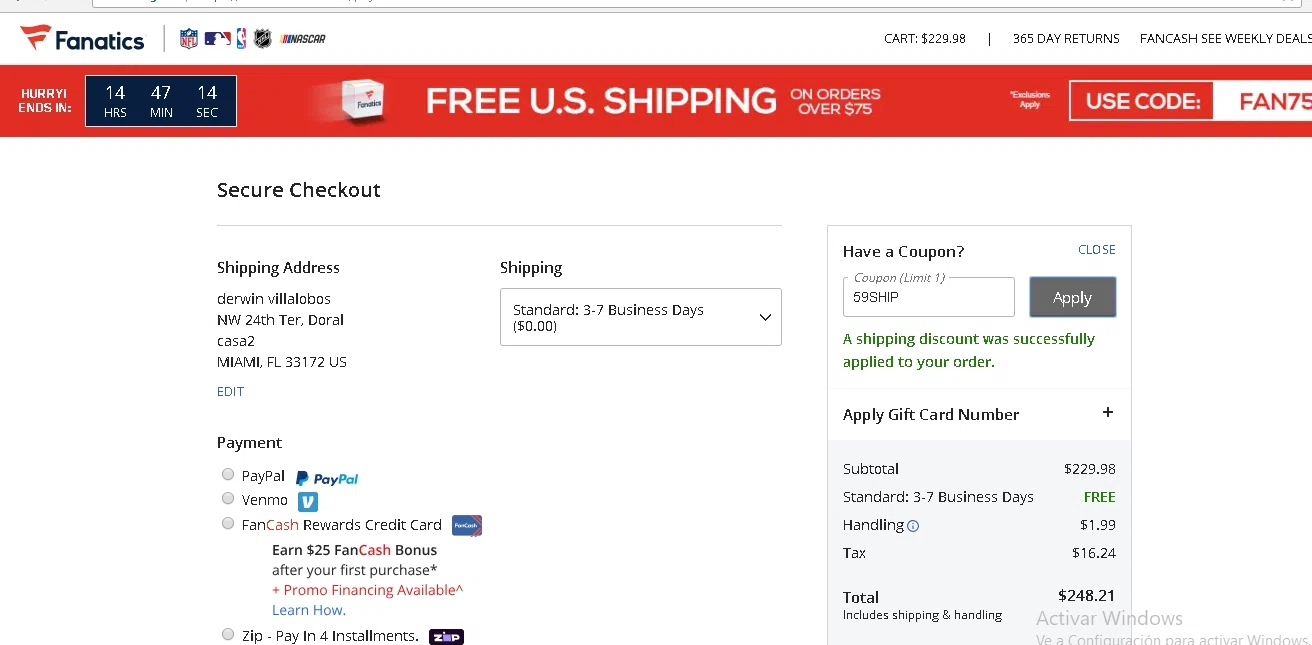 CBS Sports checkout page showing CBS Sports promo code box | Screenshot taken by SimplyCodes community member on Nov 16, 2021