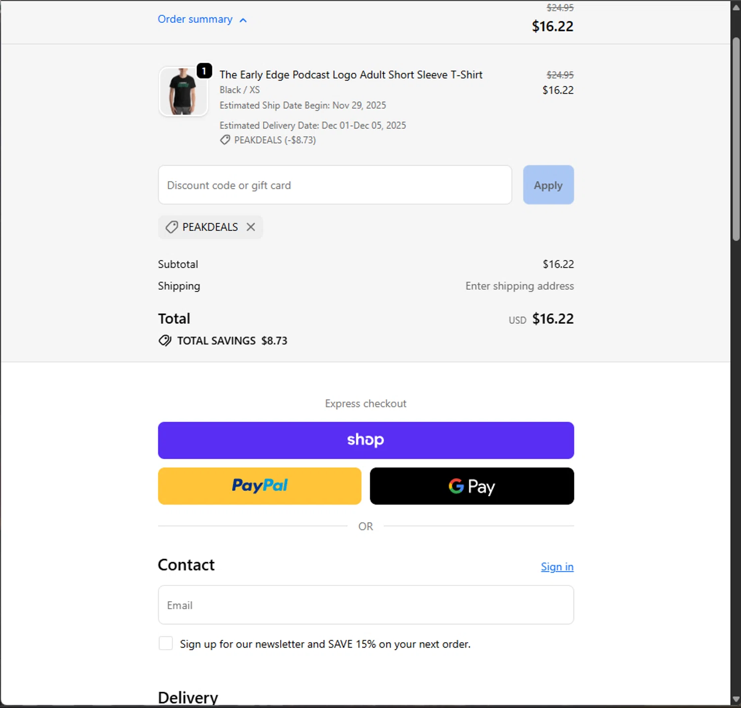 CBS Sports promo code screenshot showing code PEAKDEALS applied at CBS Sports checkout page. Uploaded by SimplyCodes community member PillarsofCreation on Nov 27, 2025