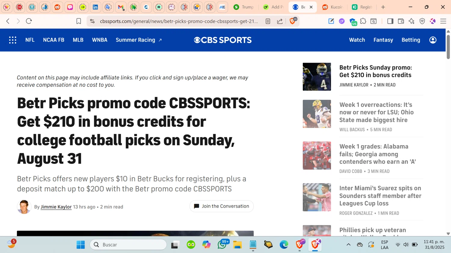 CBS Sports promo code screenshot showing code CBSSPRTS applied at CBS Sports checkout page. Uploaded by SimplyCodes community member cosita on Sep 1, 2025