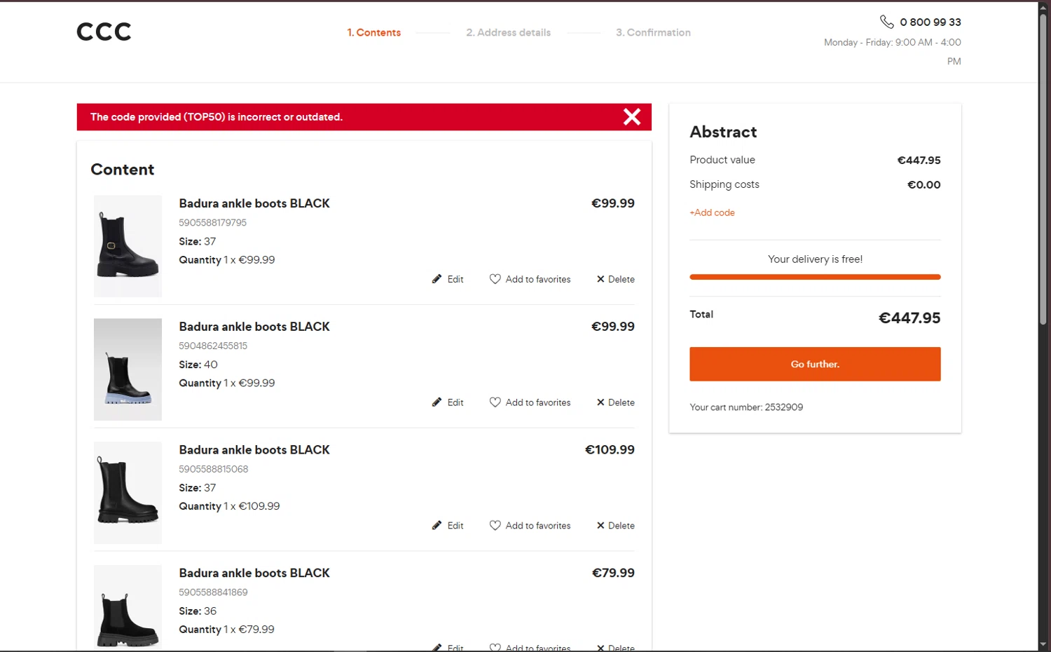 CCC promo code screenshot showing code TOP50 applied at CCC checkout page. Uploaded by SimplyCodes community member Keilynkeyonshea on Aug 18, 2025