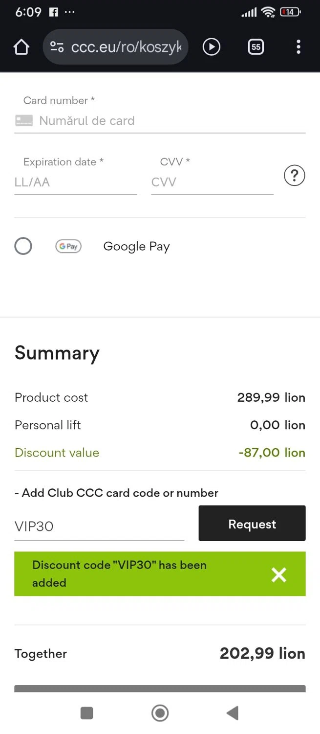 CCC promo code screenshot showing code VIP30 applied at CCC checkout page. Uploaded by SimplyCodes community member AMANDA2681 on Aug 22, 2025