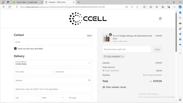 CCELL checkout page showing CCELL discount code box | Screenshot taken by SimplyCodes community member on Mar 2, 2025