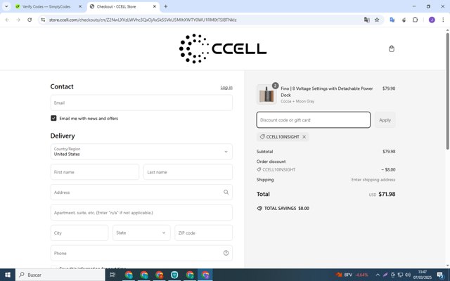 CCELL checkout page showing CCELL discount code box | Screenshot taken by SimplyCodes community member on Mar 7, 2025