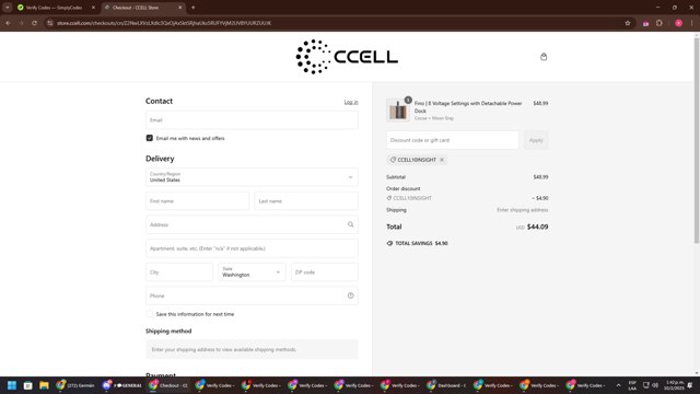 CCELL checkout page showing CCELL discount code box | Screenshot taken by SimplyCodes community member on Feb 10, 2025