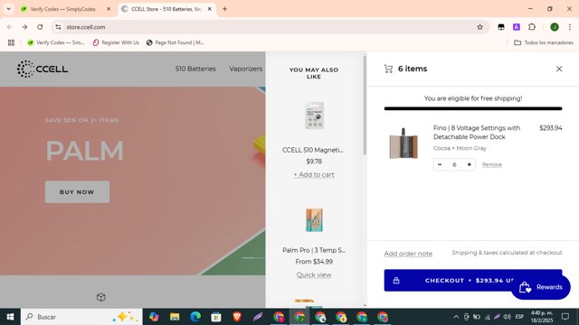 CCELL checkout page showing CCELL discount code box | Screenshot taken by SimplyCodes community member on Feb 18, 2025