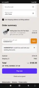 HARMONY537 coupon verification screenshot