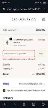 LUXE15 coupon verification screenshot