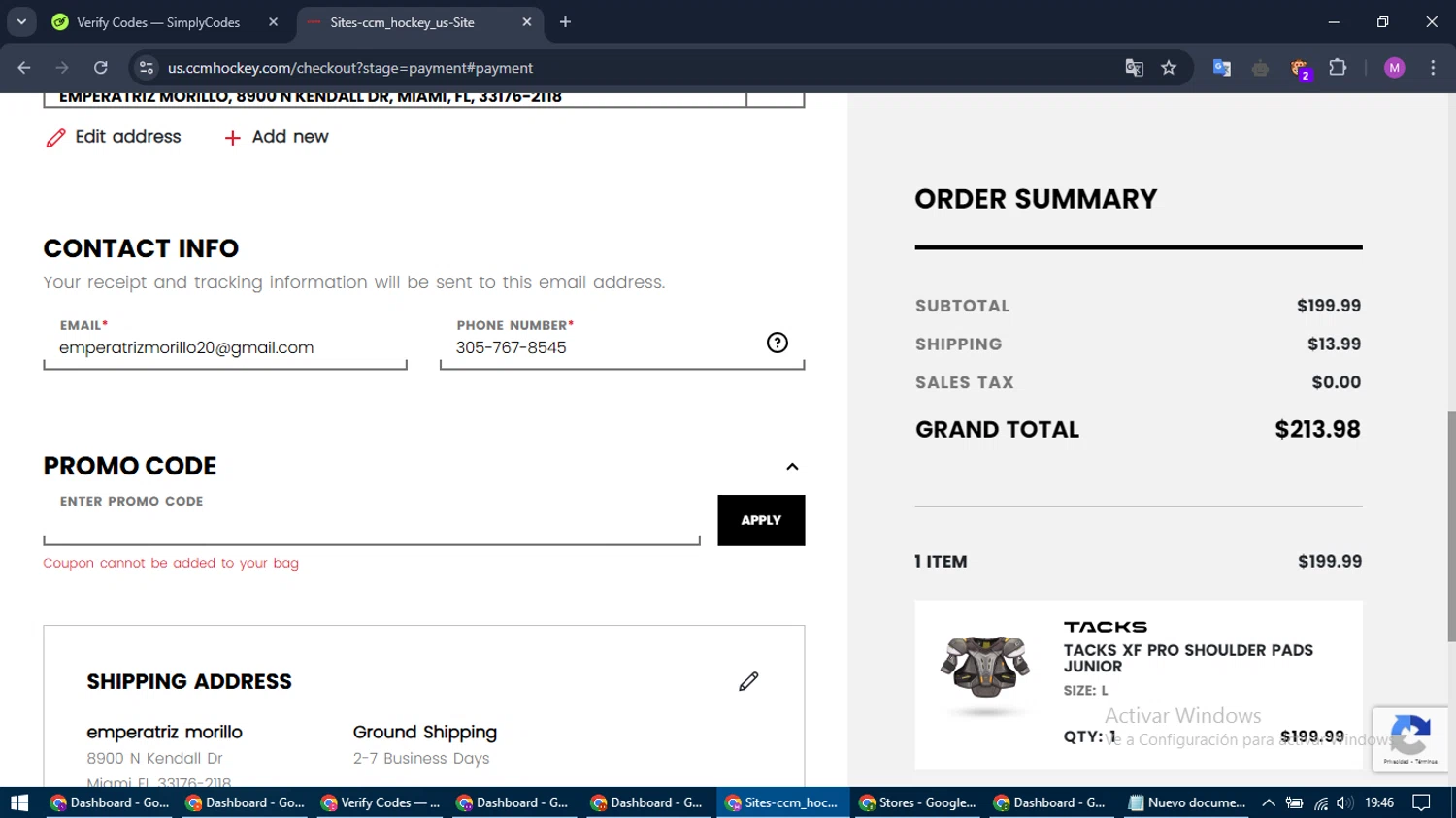 CCM Hockey checkout page showing CCM Hockey promo code box | Screenshot taken by SimplyCodes community member on Feb 27, 2025