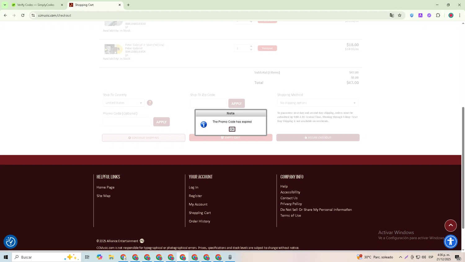 CC Music promo code screenshot showing code CCMONDAY applied at CC Music checkout page. Uploaded by SimplyCodes community member Michael_Brown on Dec 21, 2025