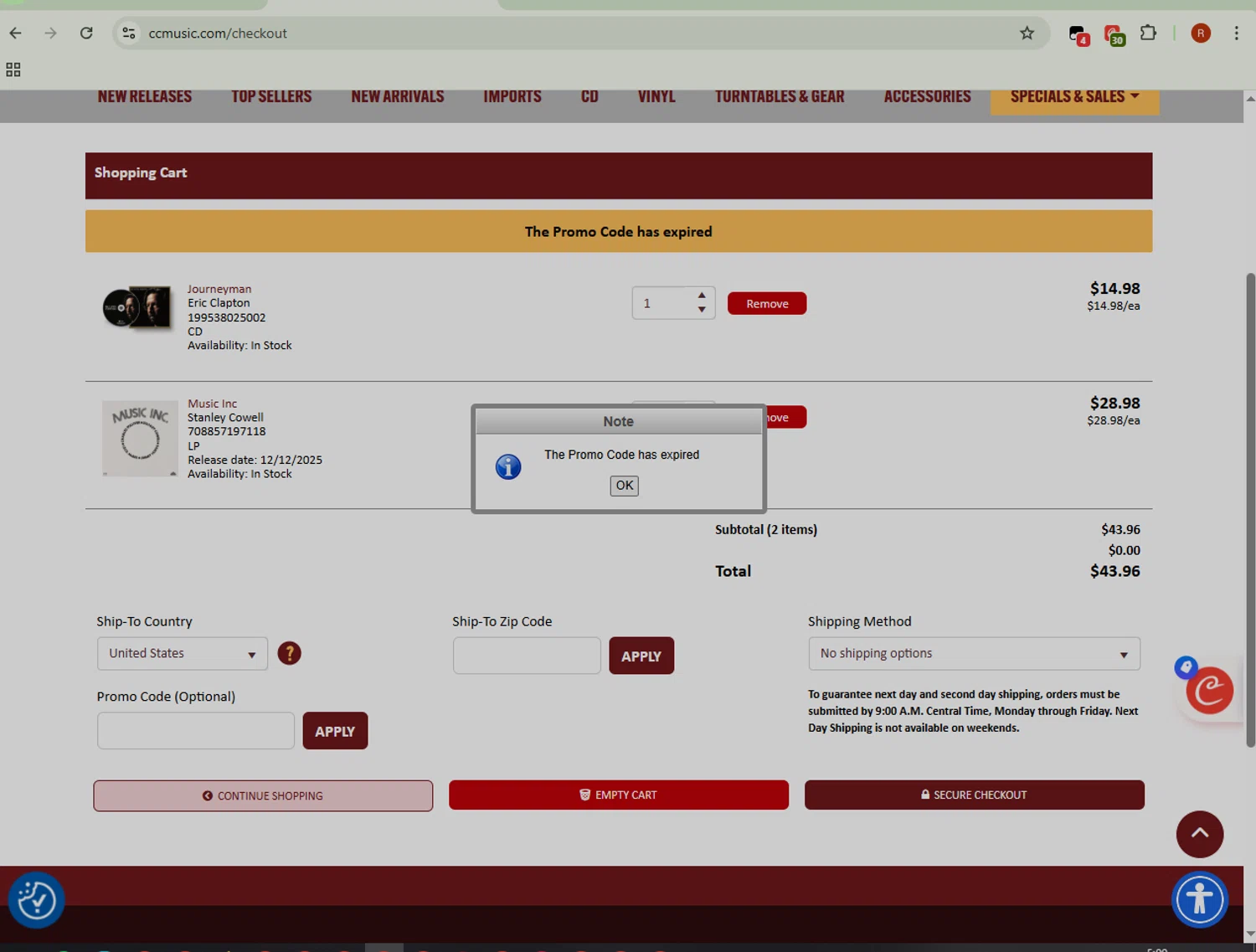 CC Music promo code screenshot showing code GIFT15 applied at CC Music checkout page. Uploaded by SimplyCodes community member ShieldMonarch1065 on Dec 15, 2025