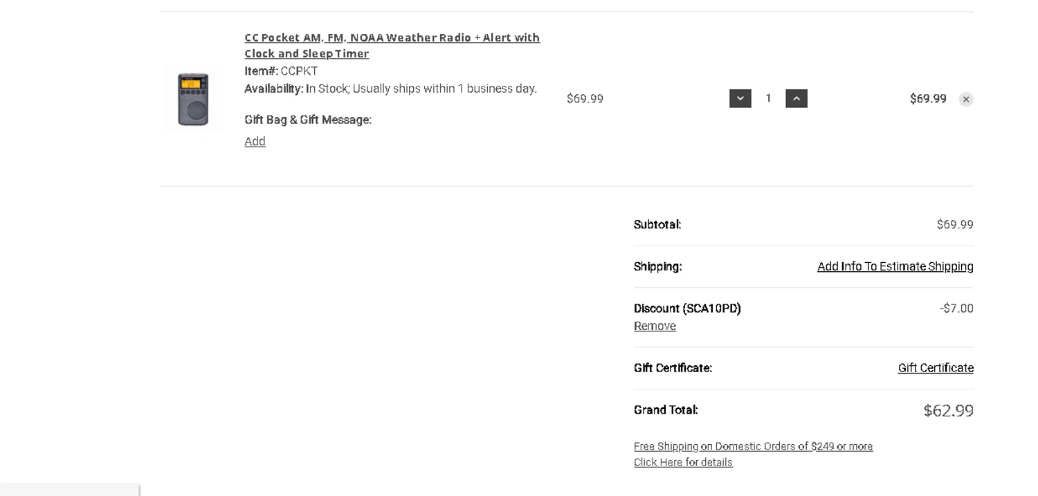 C.Crane promo code screenshot showing code SCA10PD applied at C.Crane checkout page. Uploaded by SimplyCodes community member shark12 on Dec 6, 2024