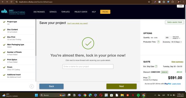 CD Baby checkout page showing CD Baby coupon code box | Screenshot taken by SimplyCodes community member on Sep 15, 2025