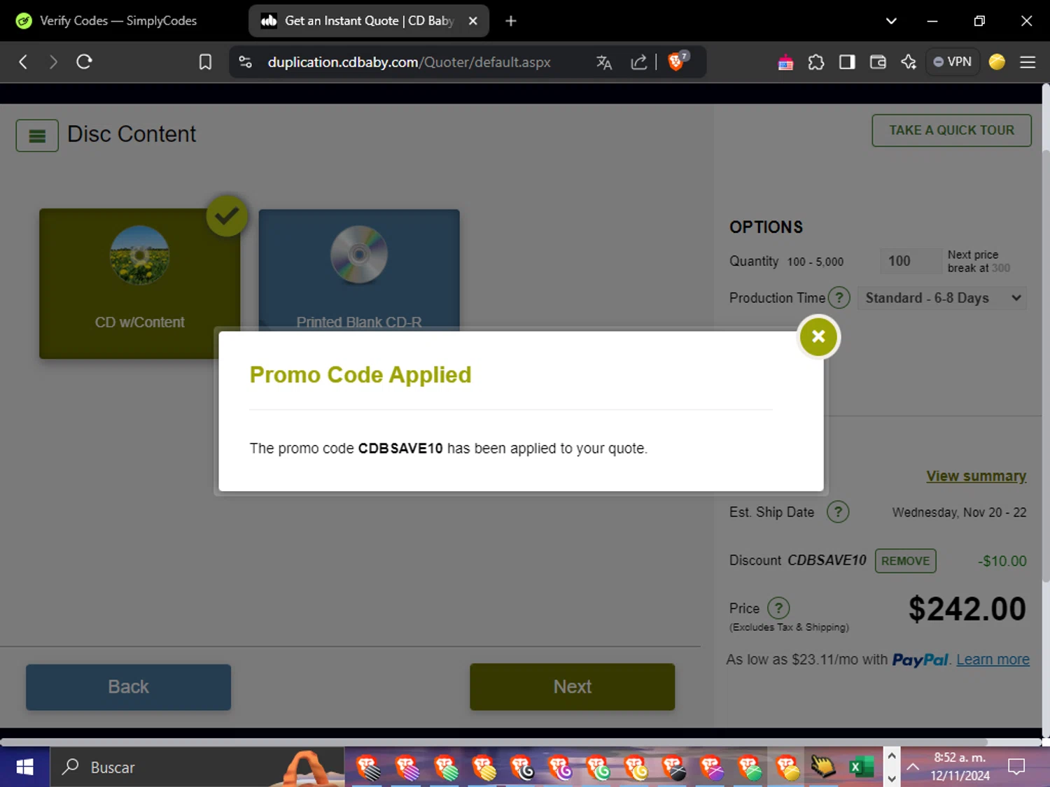 where to use CD Baby promo code box