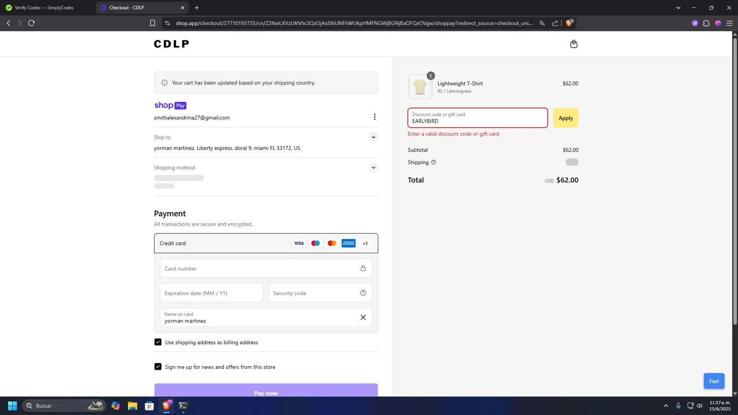 CDLP discount code screenshot showing code EARLYBIRD applied at CDLP checkout page. Uploaded by SimplyCodes community member PHYSICALTHERAPY on Jun 15, 2025