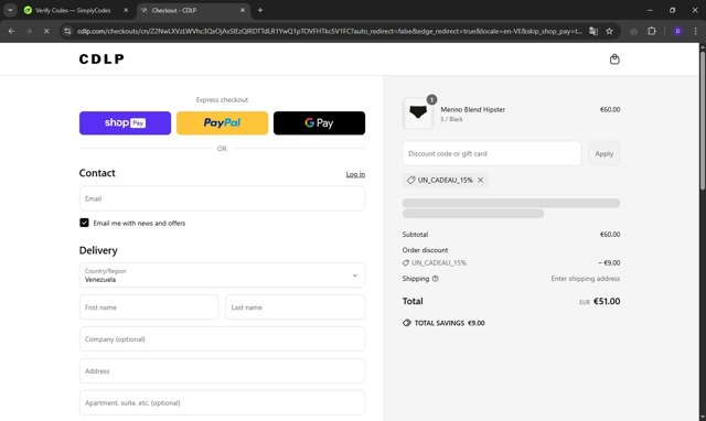 CDLP checkout page showing CDLP discount code box | Screenshot taken by SimplyCodes community member on Mar 24, 2025
