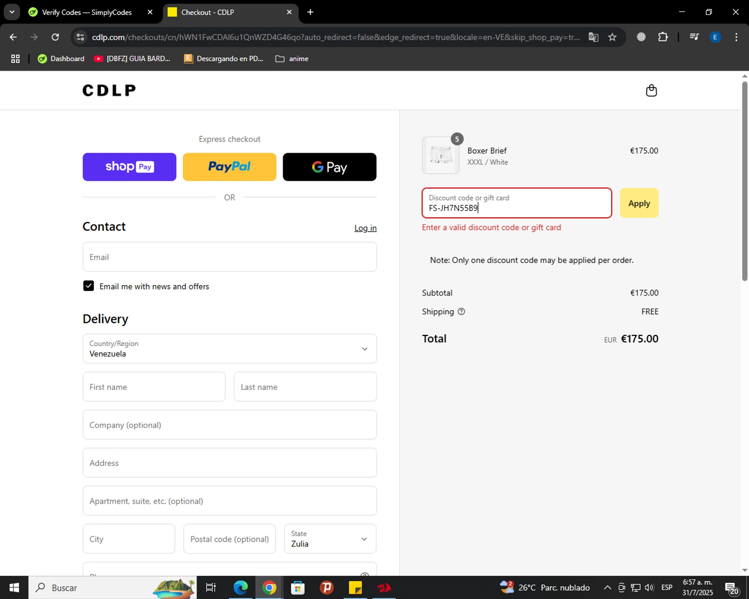 CDLP discount code screenshot showing code FS-JH7N55B9 applied at CDLP checkout page. Uploaded by SimplyCodes community member MoneyGenius452 on Jul 31, 2025