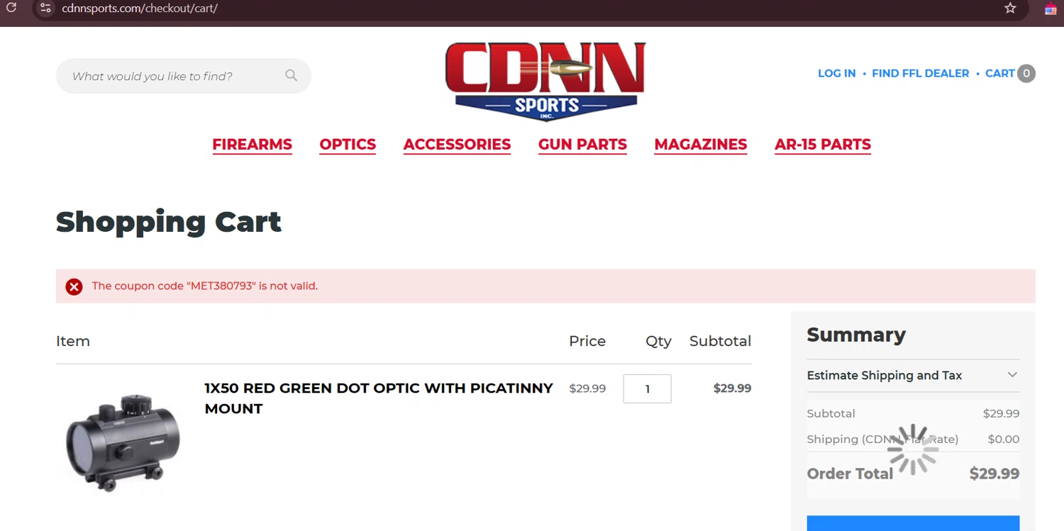 CDNN Sports discount code screenshot showing code MET380793 applied at CDNN Sports checkout page. Uploaded by SimplyCodes community member lukeCallahannn on Mar 4, 2025