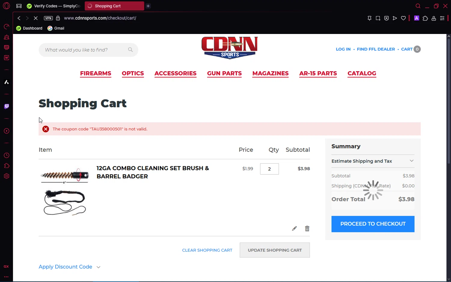 CDNN Sports discount code screenshot showing code TAU358000501 applied at CDNN Sports checkout page. Uploaded by SimplyCodes community member Pioneer1 on Apr 24, 2025