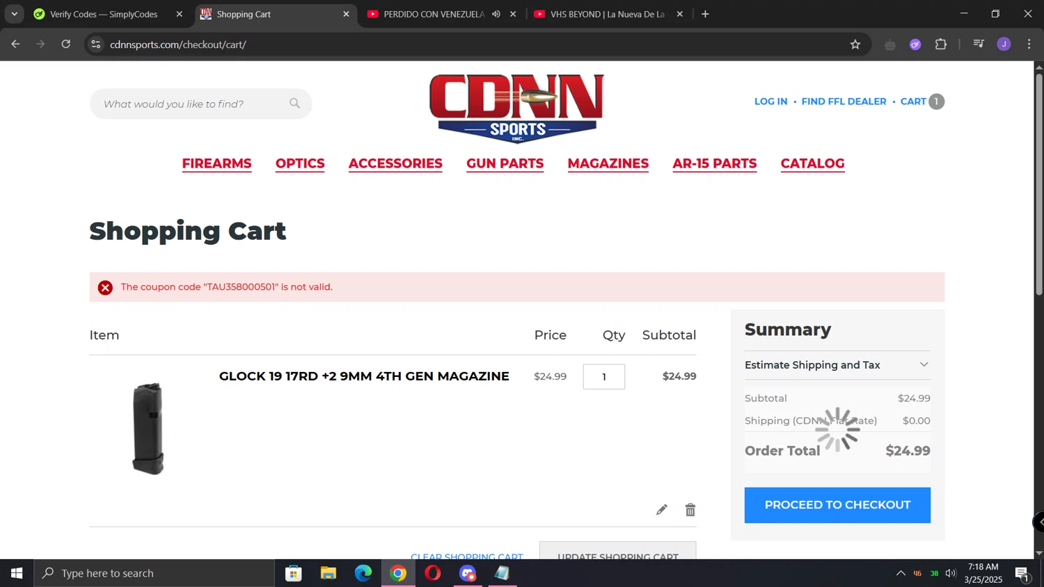 CDNN Sports discount code screenshot showing code TAU358000501 applied at CDNN Sports checkout page. Uploaded by SimplyCodes community member lunita on Mar 25, 2025