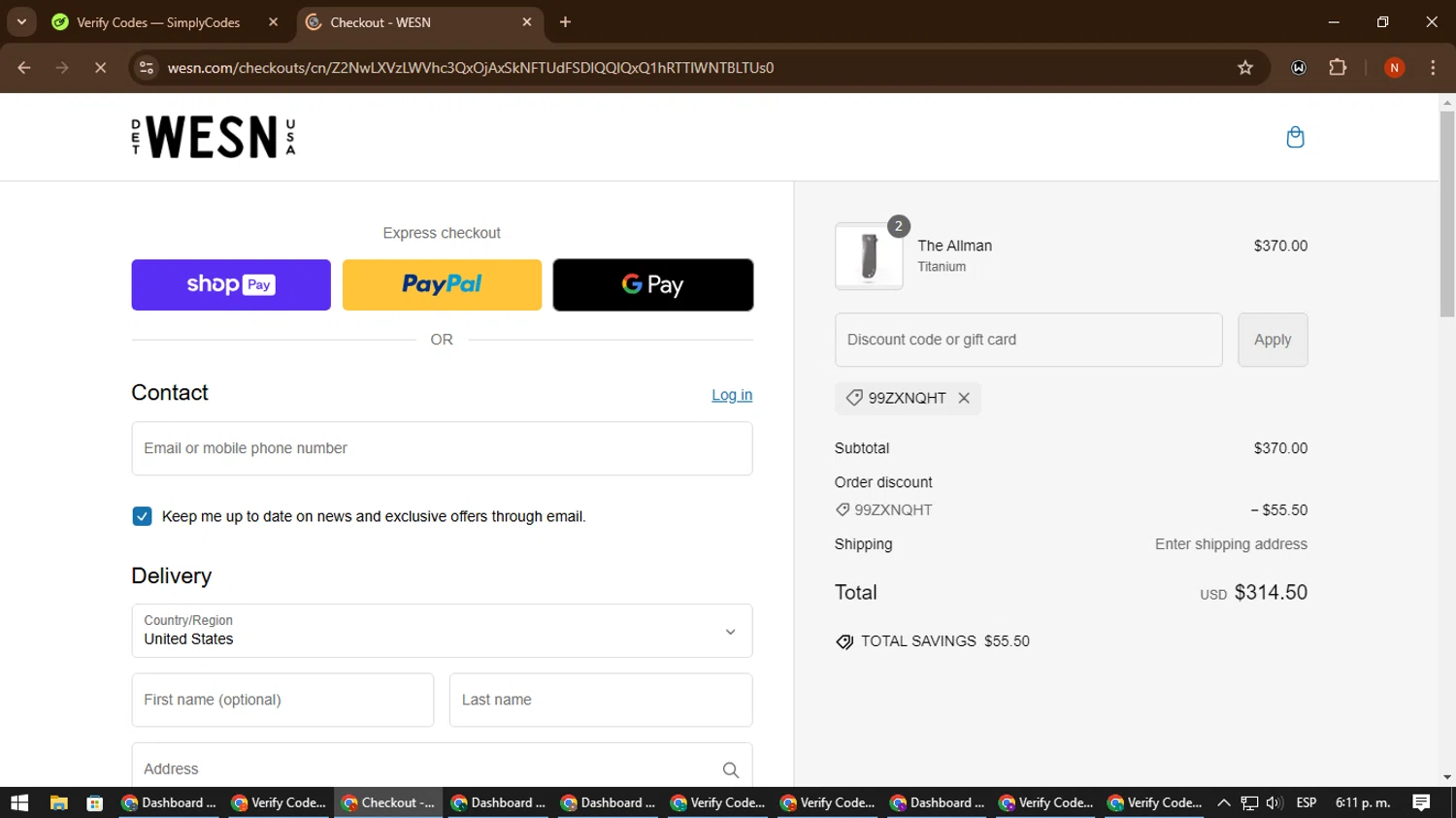 CDNN Sports checkout page showing CDNN Sports discount code box | Screenshot taken by SimplyCodes community member on Nov 11, 2024