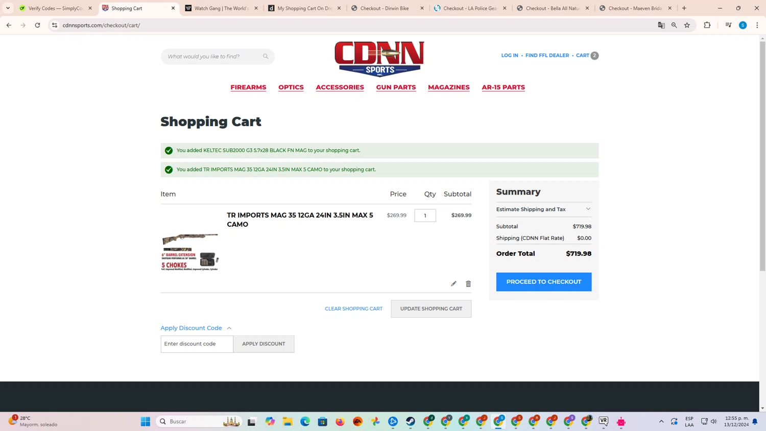 CDNN Sports checkout page showing CDNN Sports discount code box | Screenshot taken by SimplyCodes community member on Dec 13, 2024