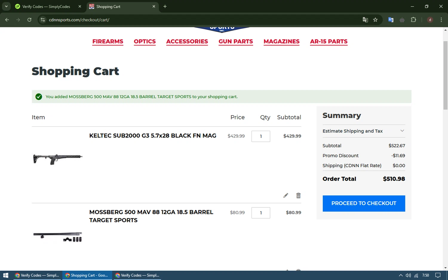 CDNN Sports checkout page showing CDNN Sports discount code box | Screenshot taken by SimplyCodes community member on Dec 20, 2024