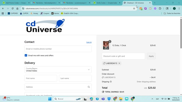 CD Universe checkout page showing CD Universe promo code box | Screenshot taken by SimplyCodes community member on Aug 30, 2025