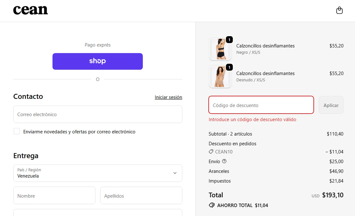 CEAN promo code screenshot showing code WELCOME10 applied at CEAN checkout page. Uploaded by SimplyCodes community member Emi_Sibada on Dec 18, 2025