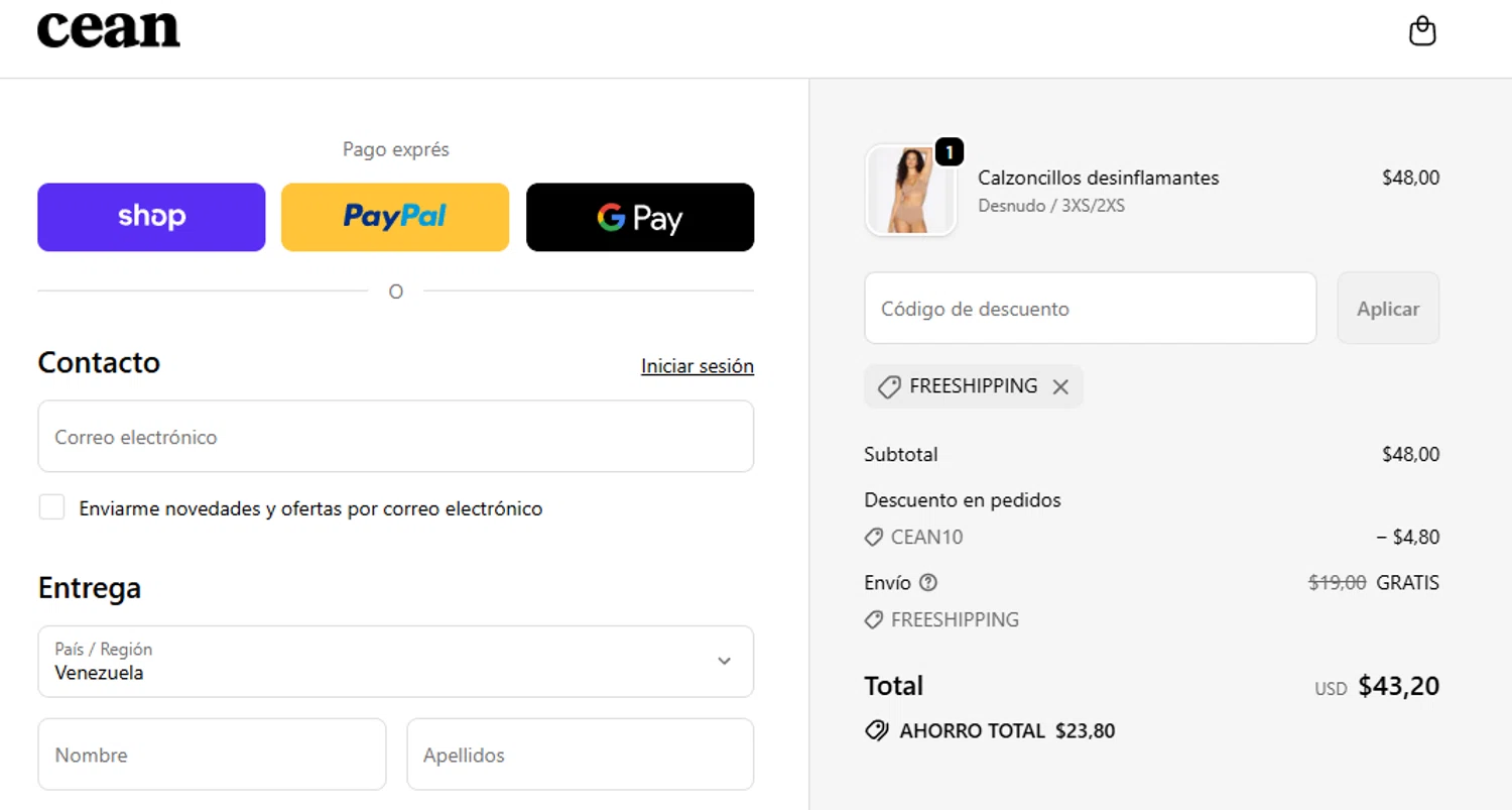 CEAN promo code screenshot showing code FREESHIPPING applied at CEAN checkout page. Uploaded by SimplyCodes community member aumentadax10 on Sep 22, 2025