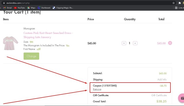 Cecil and Lou checkout page showing Cecil and Lou coupon code box | Screenshot taken by SimplyCodes community member on Nov 4, 2021