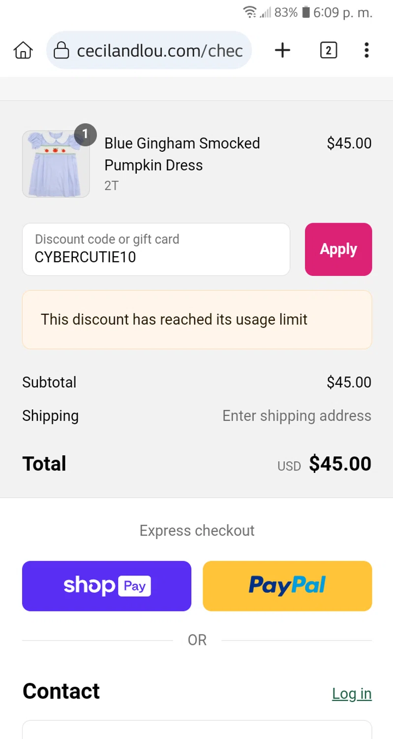 Cecil and Lou coupon code screenshot showing code CYBERCUTIE10 applied at Cecil and Lou checkout page. Uploaded by SimplyCodes community member FranquizJoel on Aug 13, 2025