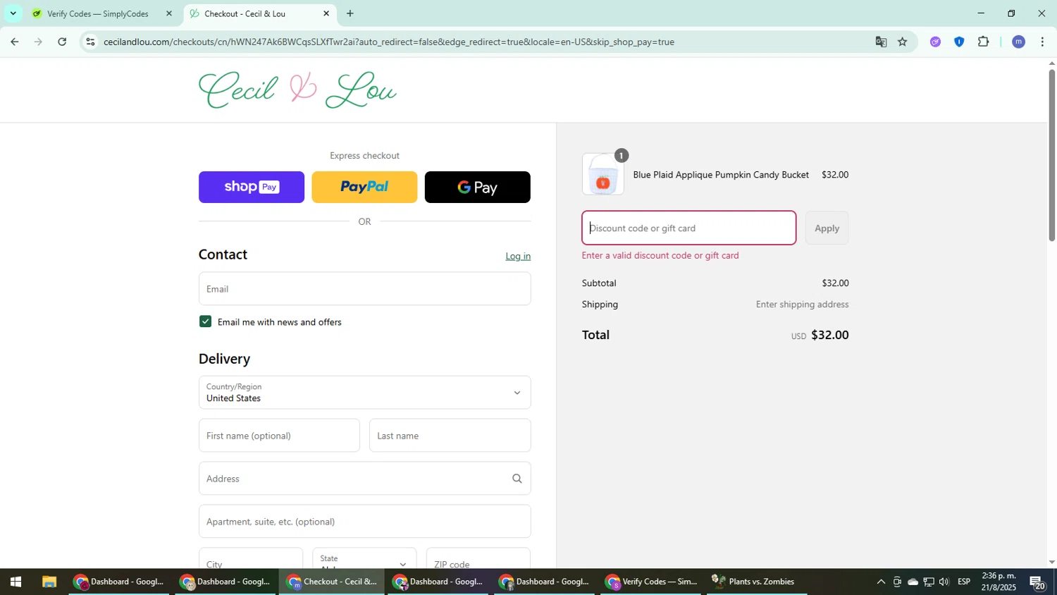Cecil and Lou coupon code screenshot showing code XBYELFE5 applied at Cecil and Lou checkout page. Uploaded by SimplyCodes community member QuestDefender2661 on Aug 21, 2025