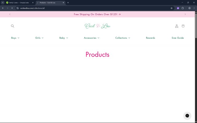 Cecil and Lou checkout page showing Cecil and Lou coupon code box | Screenshot taken by SimplyCodes community member on Jul 18, 2025