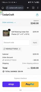 NEWSLETTER20 coupon verification screenshot