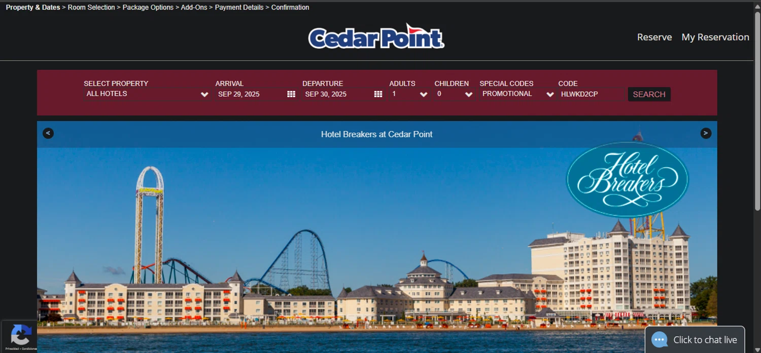 Cedar Point Amusement Park promo code screenshot showing code HLWKD2CP applied at Cedar Point Amusement Park checkout page. Uploaded by SimplyCodes community member Nicoletorres on Sep 29, 2025