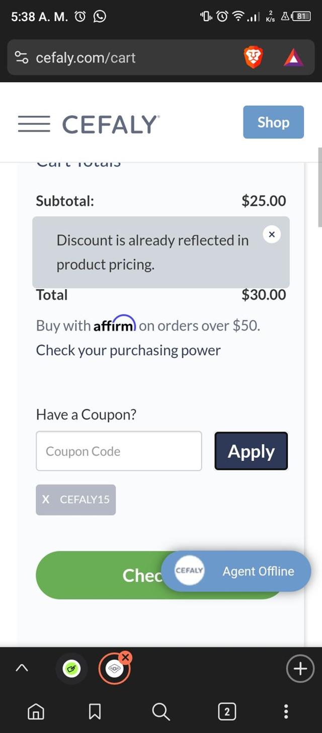 Cefaly checkout page showing Cefaly coupon code box | Screenshot taken by SimplyCodes community member on Jul 10, 2024