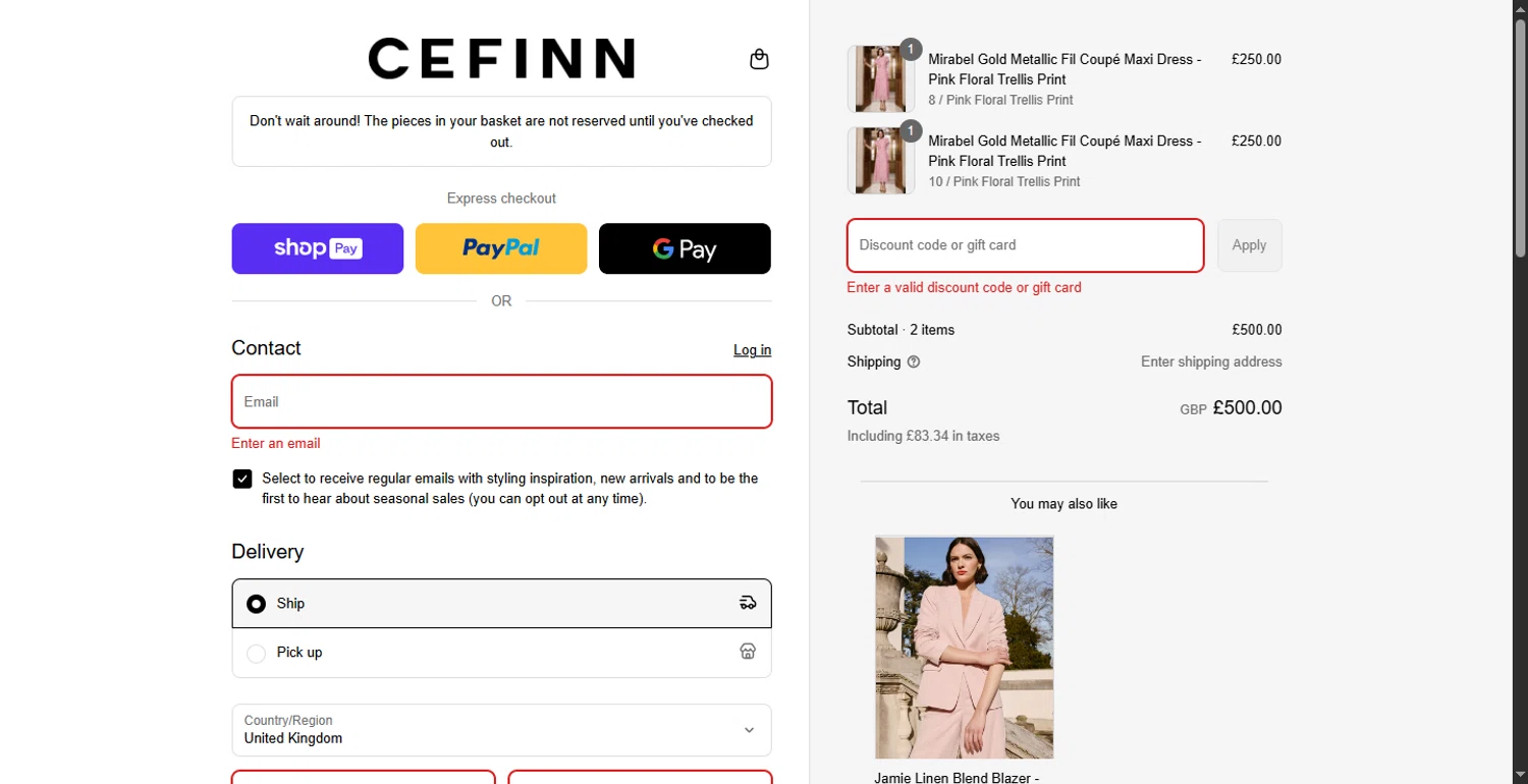 Cefinn discount code screenshot showing code SUMMER applied at Cefinn checkout page. Uploaded by SimplyCodes community member LlonardoLotes on Aug 16, 2025