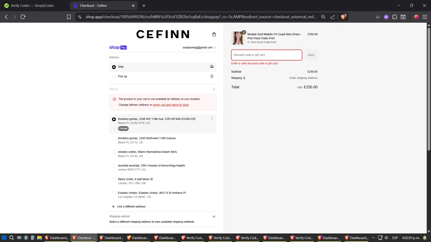 Cefinn discount code screenshot showing code SUMMER applied at Cefinn checkout page. Uploaded by SimplyCodes community member verifier_983798000 on Aug 16, 2025