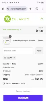 CELAR coupon verification screenshot