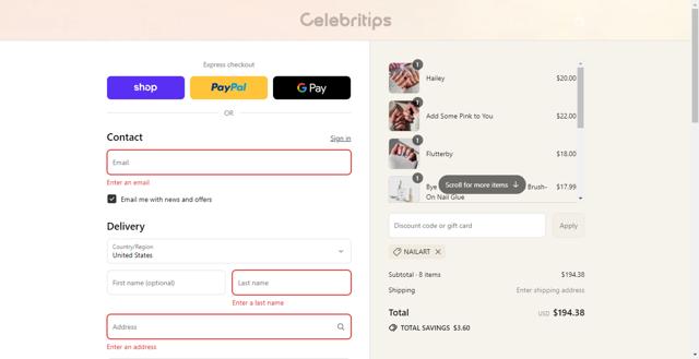 Celebritips checkout page showing Celebritips promo code box | Screenshot taken by SimplyCodes community member on Sep 13, 2025