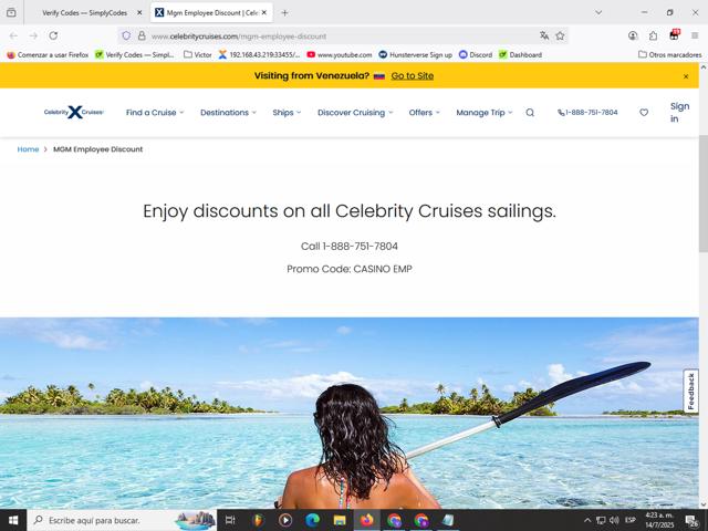 Celebrity X Cruises checkout page showing Celebrity X Cruises promo code box | Screenshot taken by SimplyCodes community member on Jul 14, 2025
