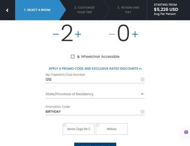 Celebrity X Cruises checkout page showing Celebrity X Cruises promo code box | Screenshot taken by SimplyCodes community member on Jul 21, 2025