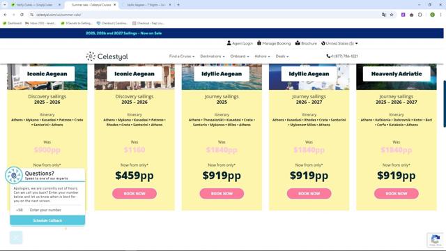Celestyal Cruises checkout page showing Celestyal Cruises promo code box | Screenshot taken by SimplyCodes community member on Aug 30, 2024