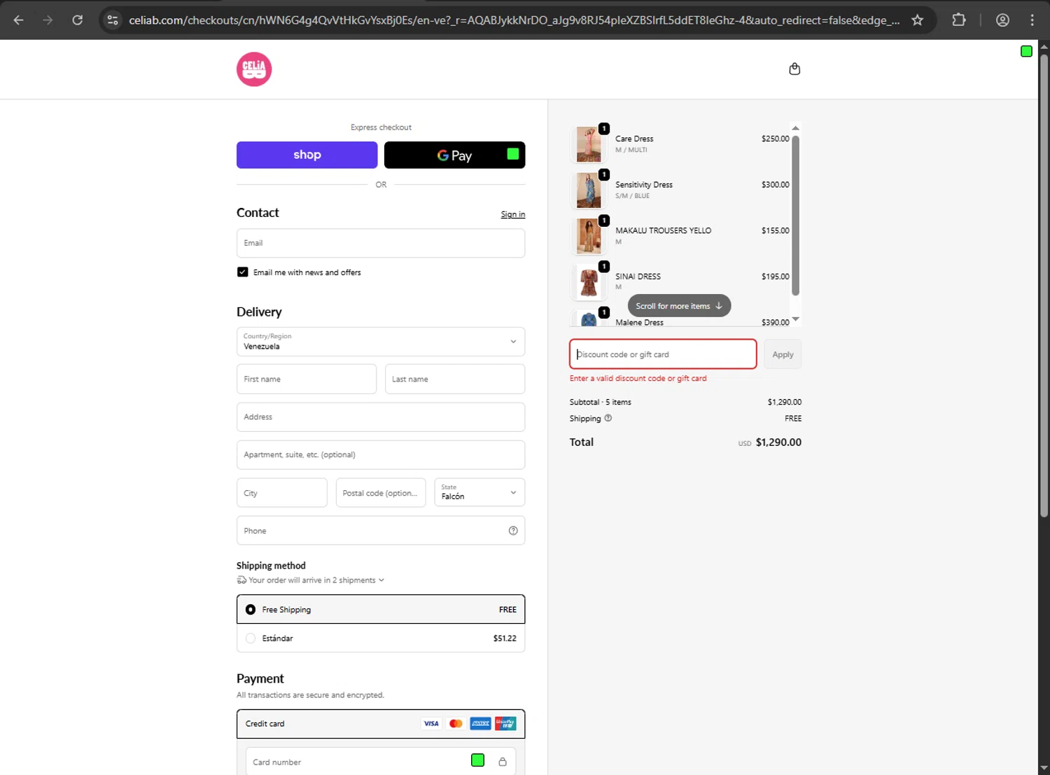 Celia B promo code screenshot showing code HELLO10 applied at Celia B checkout page. Uploaded by SimplyCodes community member fiadaz on Dec 10, 2025