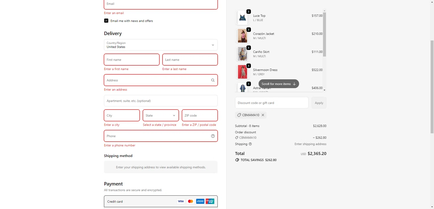Celia B checkout page showing Celia B promo code box | Screenshot taken by SimplyCodes community member on Feb 8, 2026