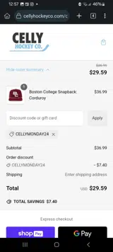 Celly Hockey coupon verification screenshot