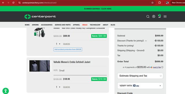 CenterPoint checkout page showing CenterPoint promo code box | Screenshot taken by SimplyCodes community member on Aug 18, 2025
